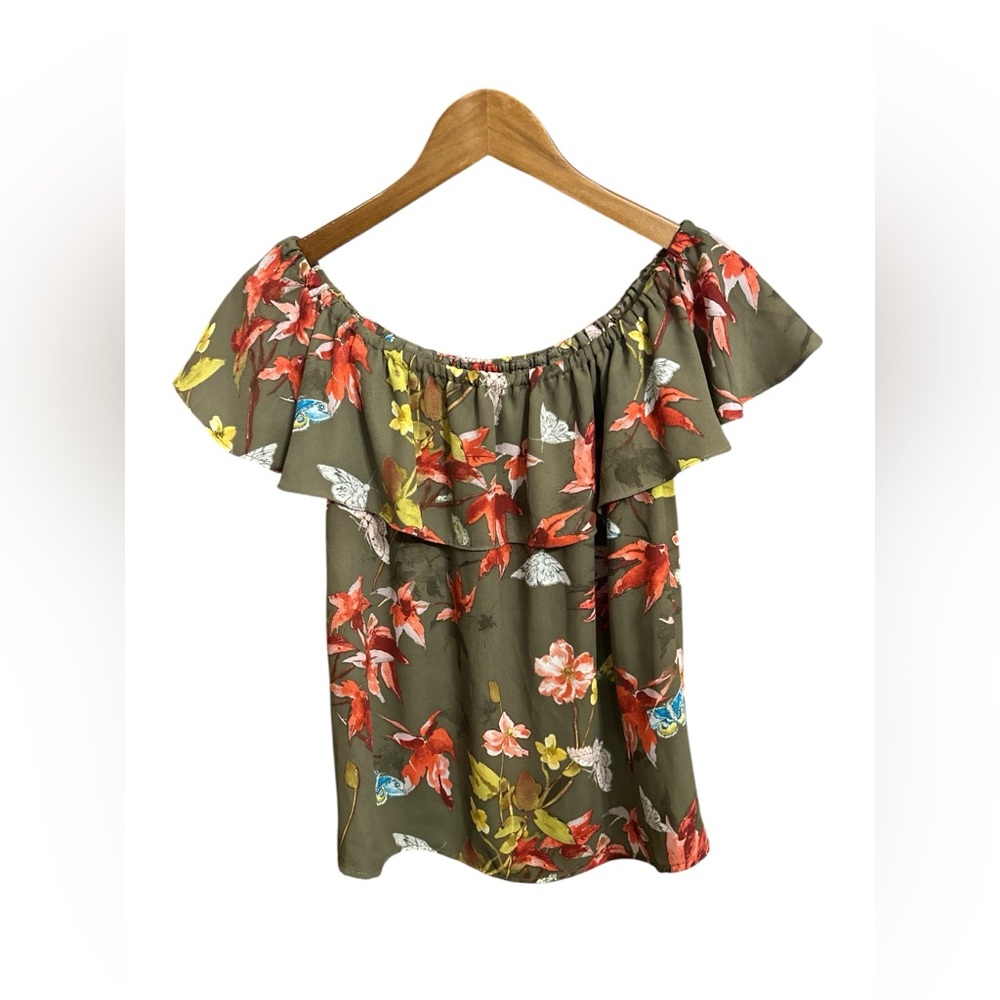 MAEVE ANTHROPOLOGIE Floral Vallita Off-The-Shoulder Top Ruffle Boho Small